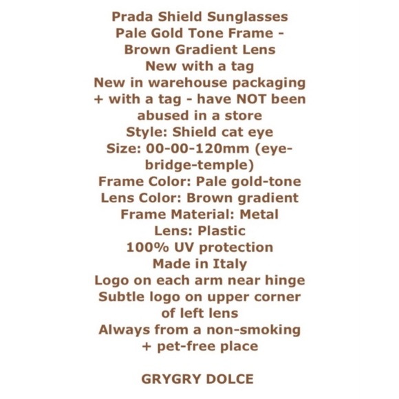 $485 Prada Shield Sunglasses Pale Gold Frame Brown Gradient Lens Made in Italy - Picture 2 of 13